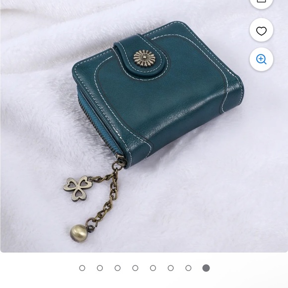 Oil Wax Handbags - Chic Teal Wallet with Chain Charm